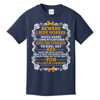 Vintage Beware I Ride Horses Kids T-Shirt