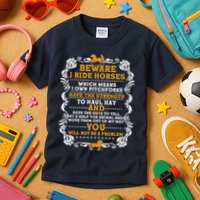 Vintage Beware I Ride Horses Kids T-Shirt