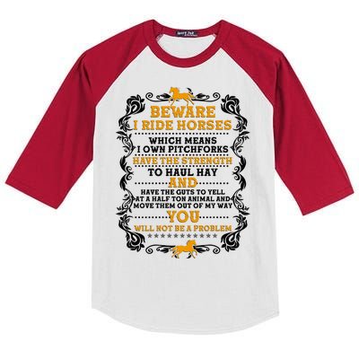 Vintage Beware I Ride Horses Kids Colorblock Raglan Jersey