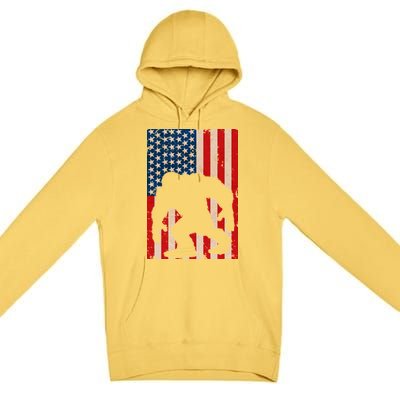 Vintage Bigfoot American Flag Premium Pullover Hoodie