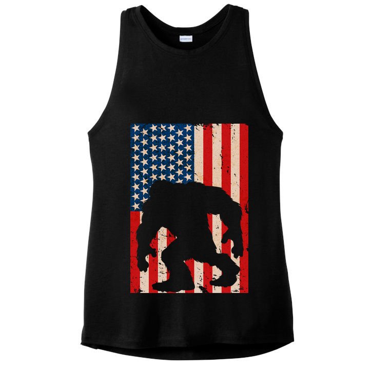 Vintage Bigfoot American Flag Ladies PosiCharge Tri-Blend Wicking Tank