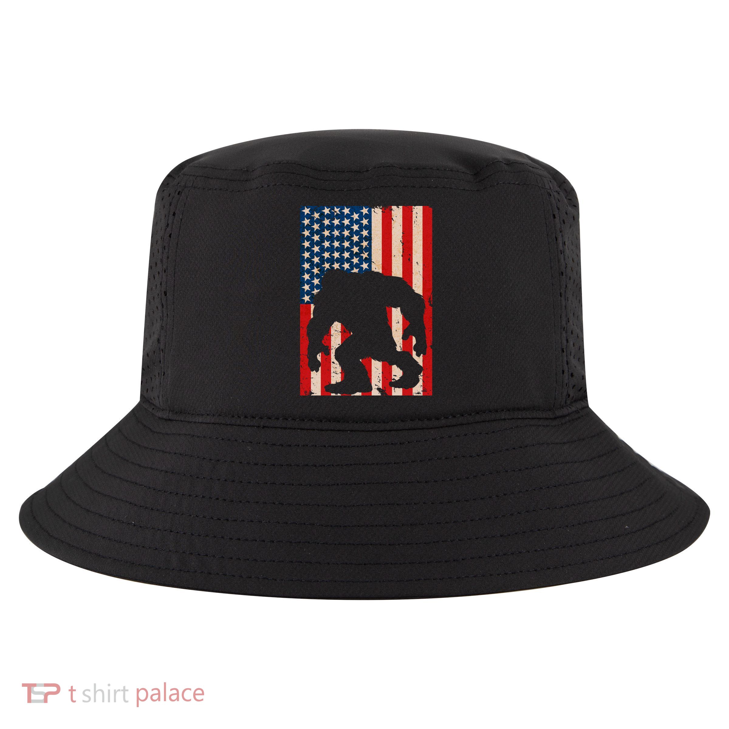 Vintage Bigfoot American Flag Cool Comfort Performance Bucket Hat
