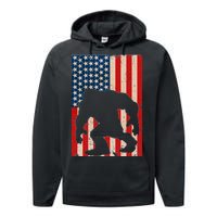 Vintage Bigfoot American Flag Performance Fleece Hoodie