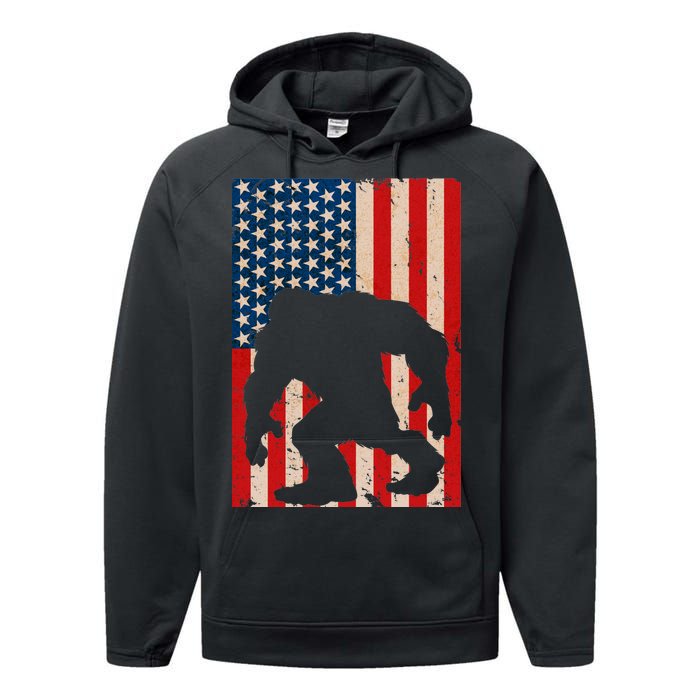 Vintage Bigfoot American Flag Performance Fleece Hoodie