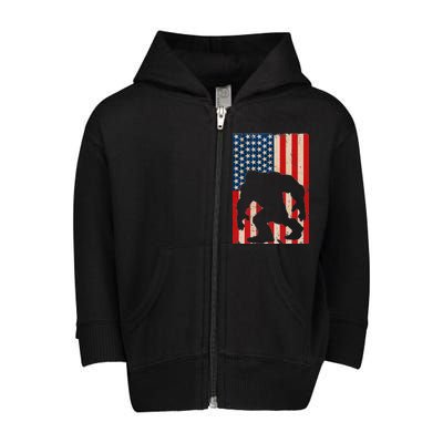 Vintage Bigfoot American Flag Toddler Zip Fleece Hoodie