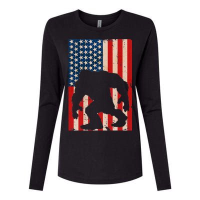 Vintage Bigfoot American Flag Womens Cotton Relaxed Long Sleeve T-Shirt