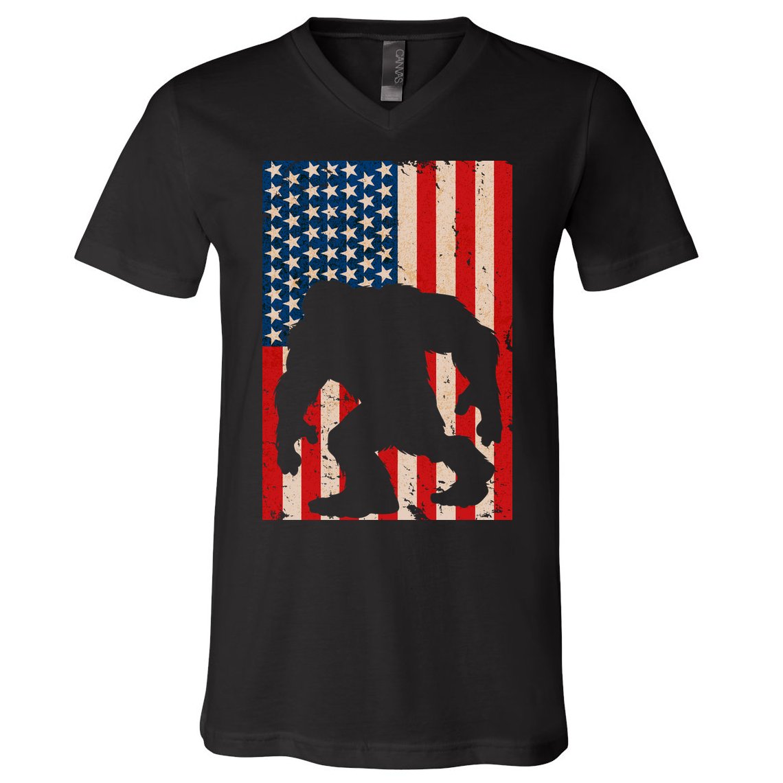 Vintage Bigfoot American Flag V-Neck T-Shirt