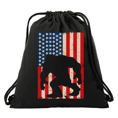 Vintage Bigfoot American Flag Drawstring Bag