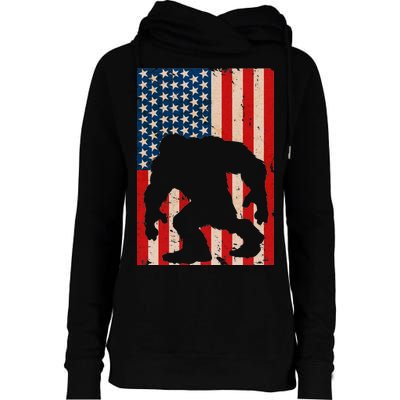 Vintage Bigfoot American Flag Womens Funnel Neck Pullover Hood