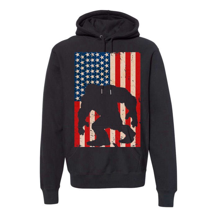 Vintage Bigfoot American Flag Premium Hoodie