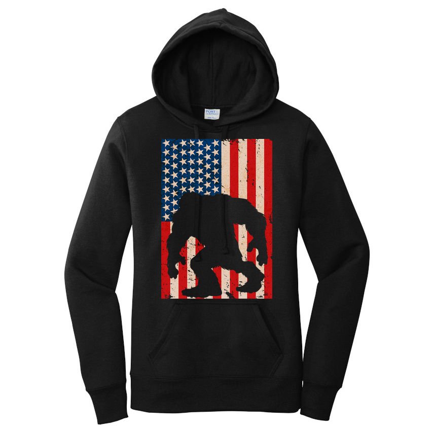 Vintage Bigfoot American Flag Women's Pullover Hoodie