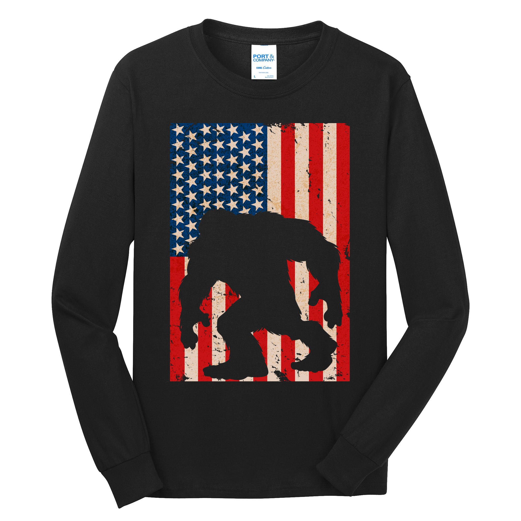 Vintage Bigfoot American Flag Tall Long Sleeve T-Shirt