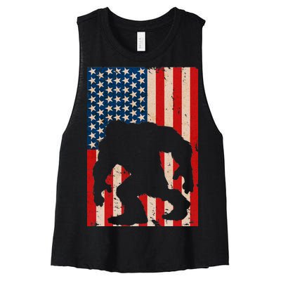 Vintage Bigfoot American Flag Women's Racerback Cropped Tank