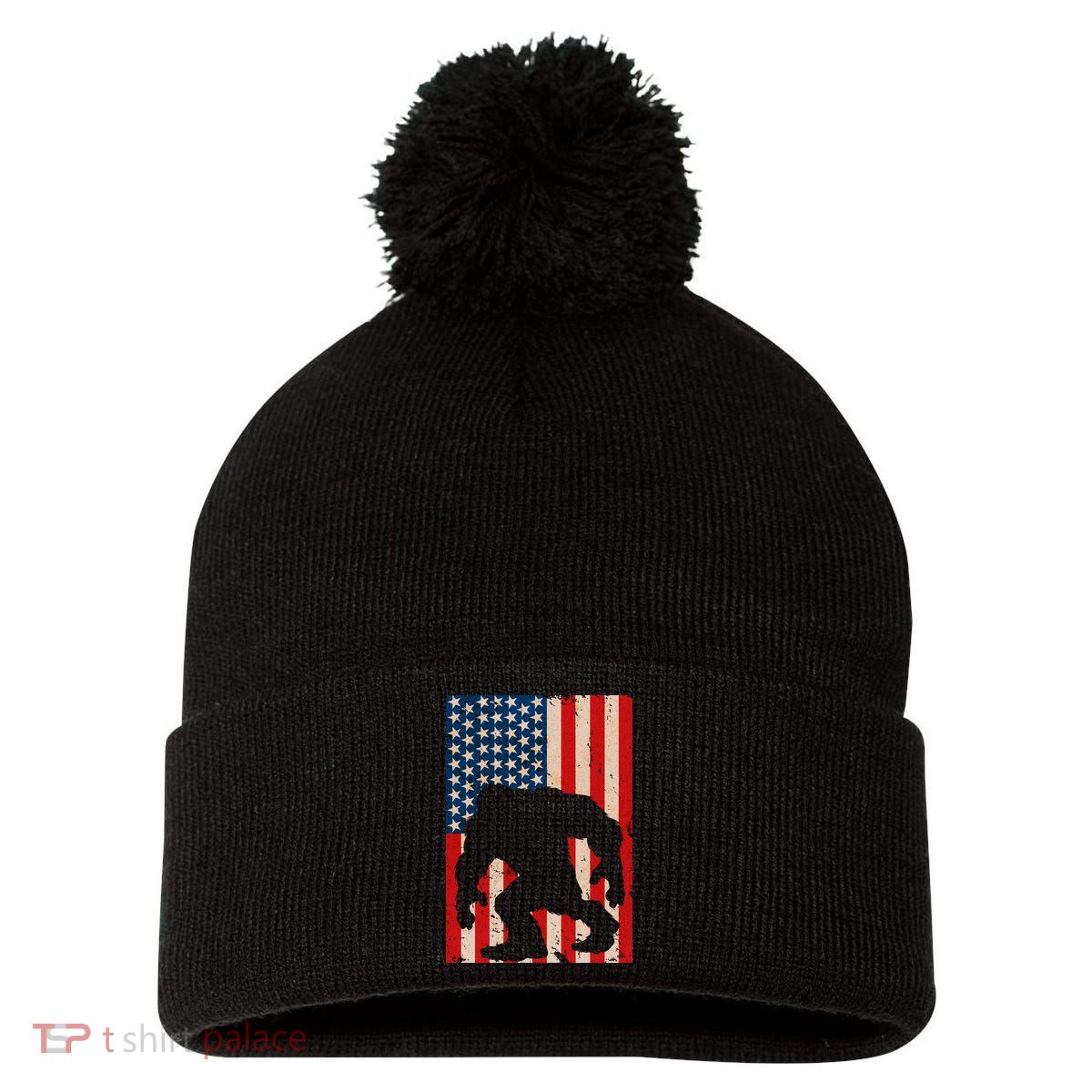 Vintage Bigfoot American Flag Pom Pom 12in Knit Beanie