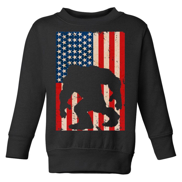 Vintage Bigfoot American Flag Toddler Sweatshirt