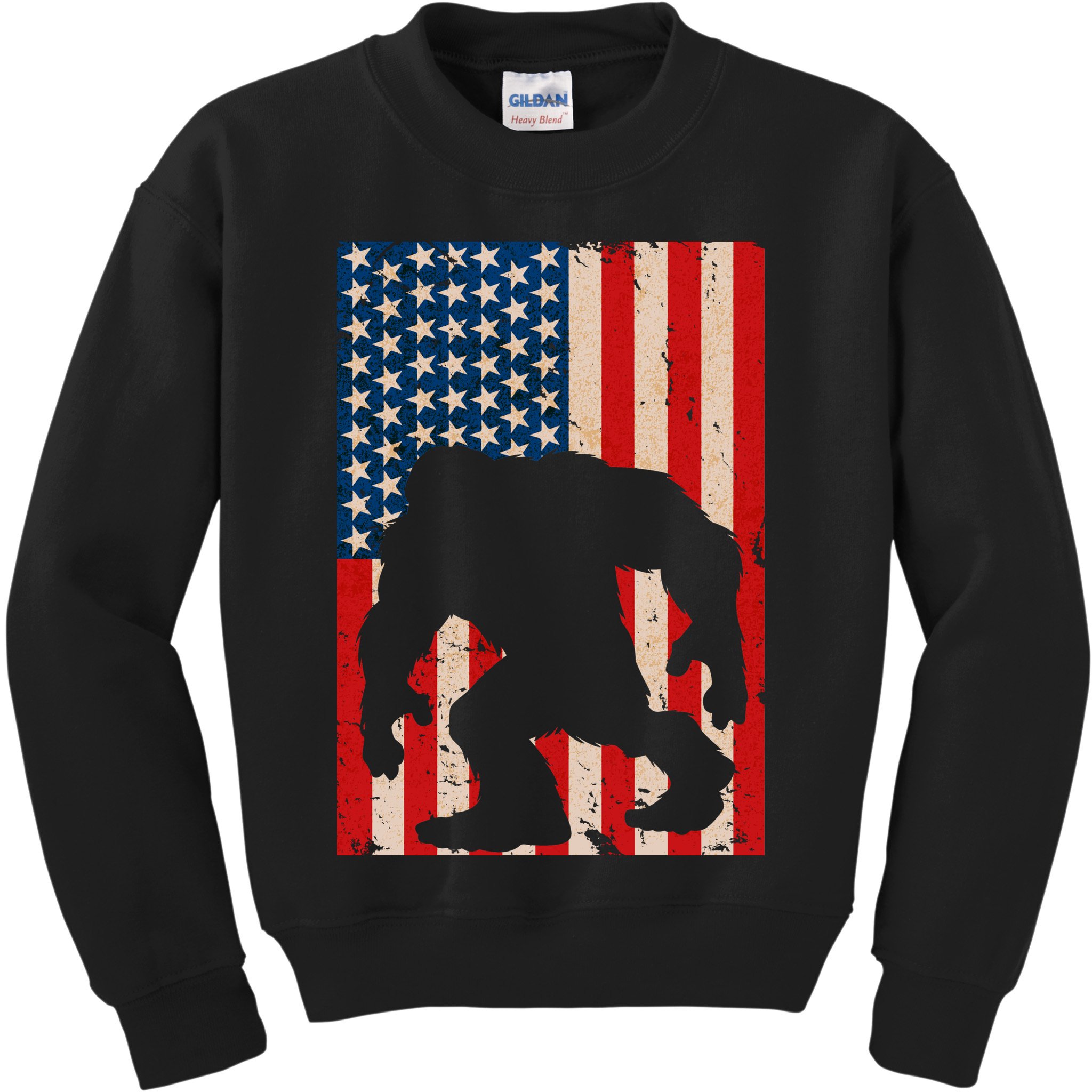 Vintage Bigfoot American Flag Kids Sweatshirt