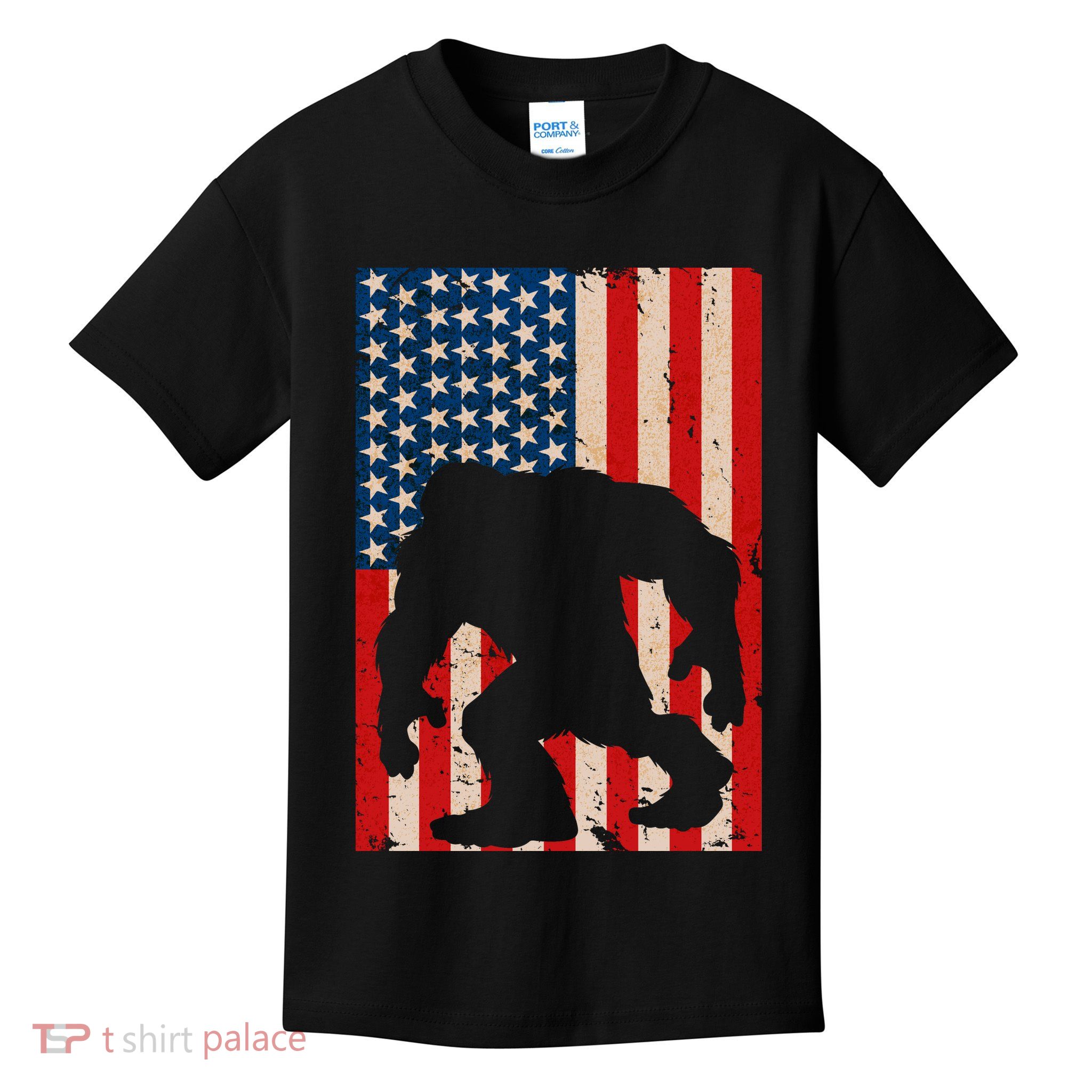 Vintage Bigfoot American Flag Kids T-Shirt
