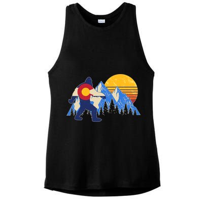 Vintage Bigfoot Colorado Flag Retro Sun Mountains Ladies PosiCharge Tri-Blend Wicking Tank