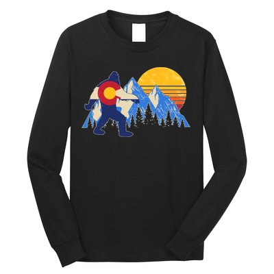 Vintage Bigfoot Colorado Flag Retro Sun Mountains Long Sleeve Shirt