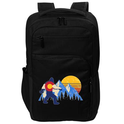 Vintage Bigfoot Colorado Flag Retro Sun Mountains Impact Tech Backpack