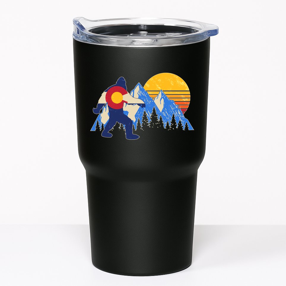 Vintage Bigfoot Colorado Flag Retro Sun Mountains Tumbler