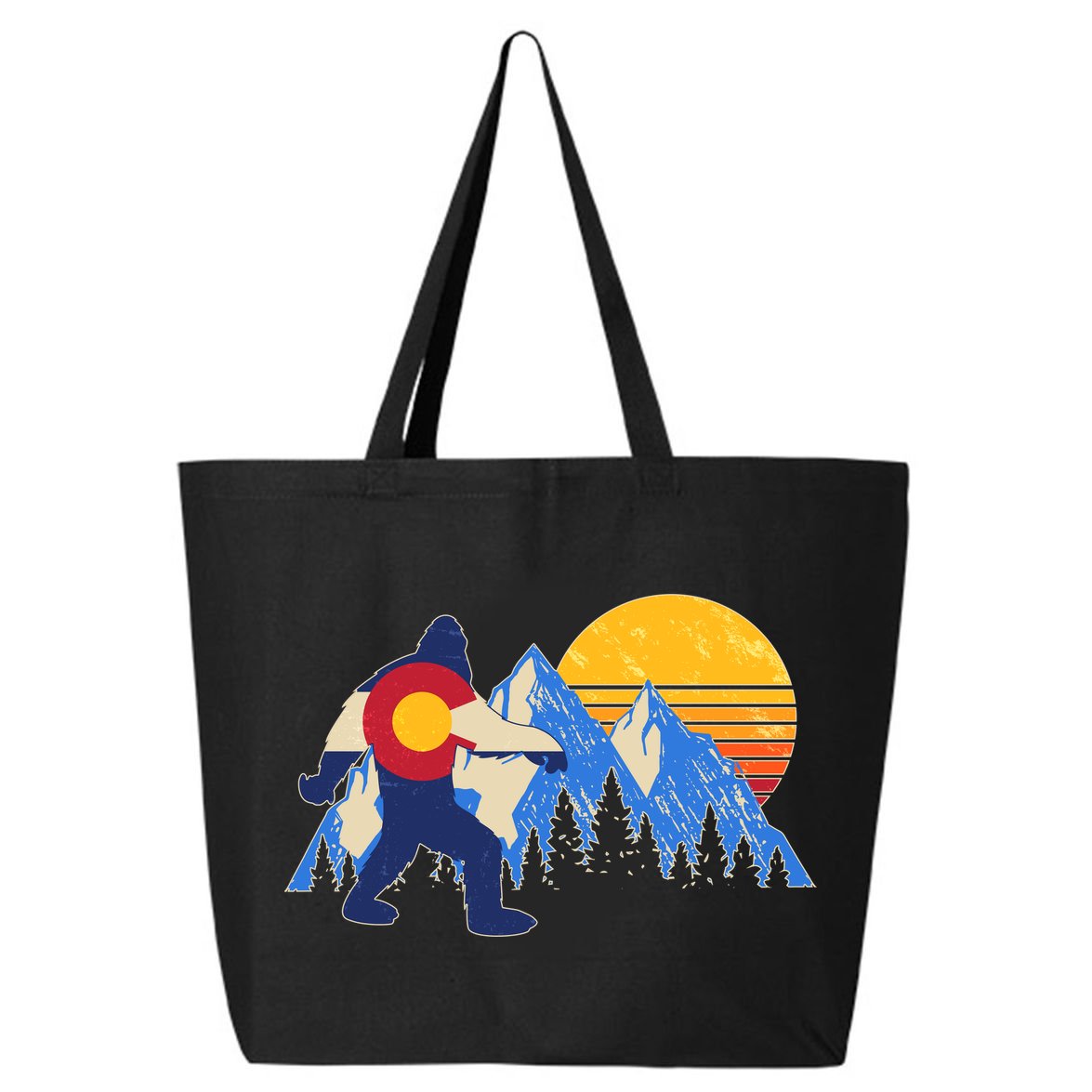 Vintage Bigfoot Colorado Flag Retro Sun Mountains 25L Jumbo Tote