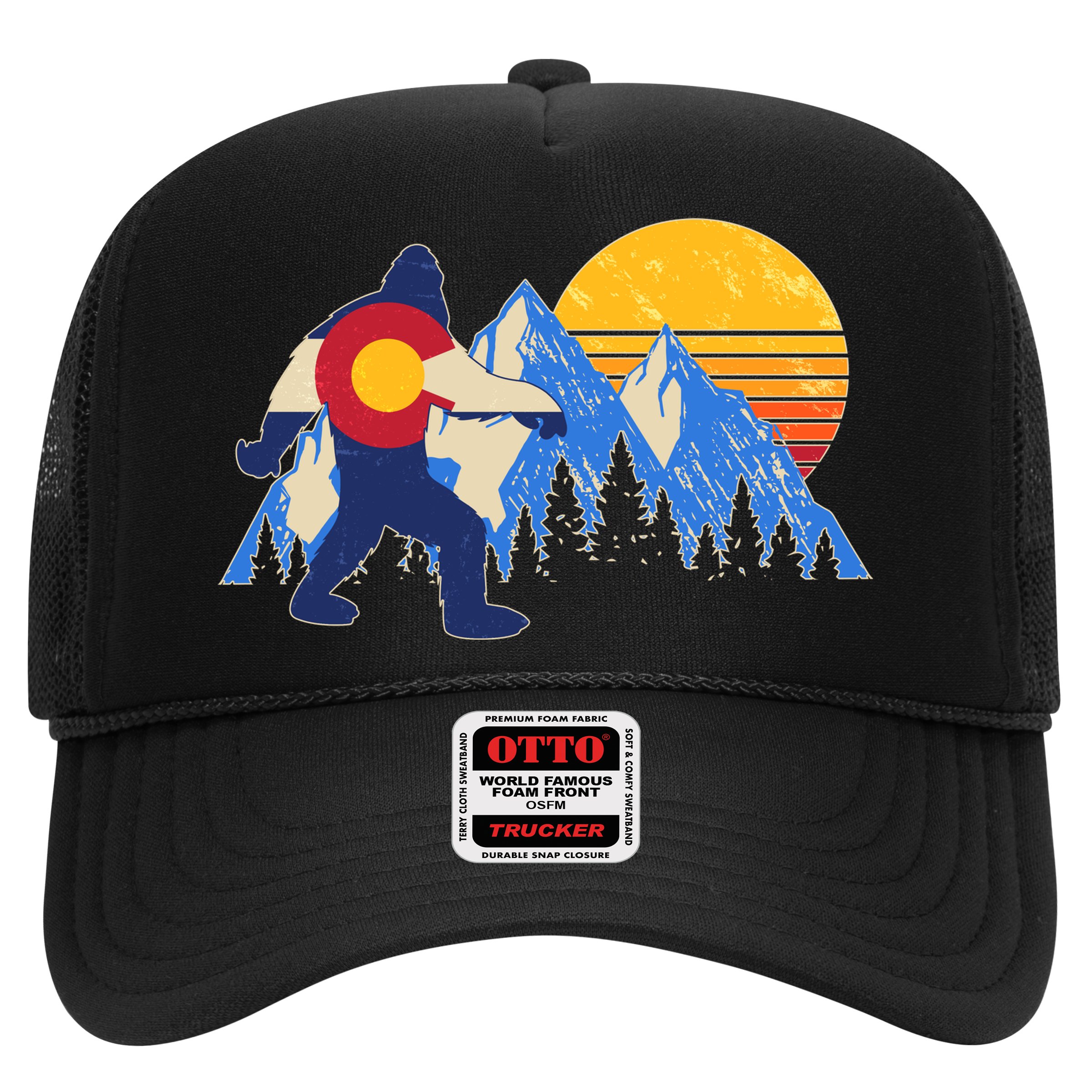 Vintage Bigfoot Colorado Flag Retro Sun Mountains Hat