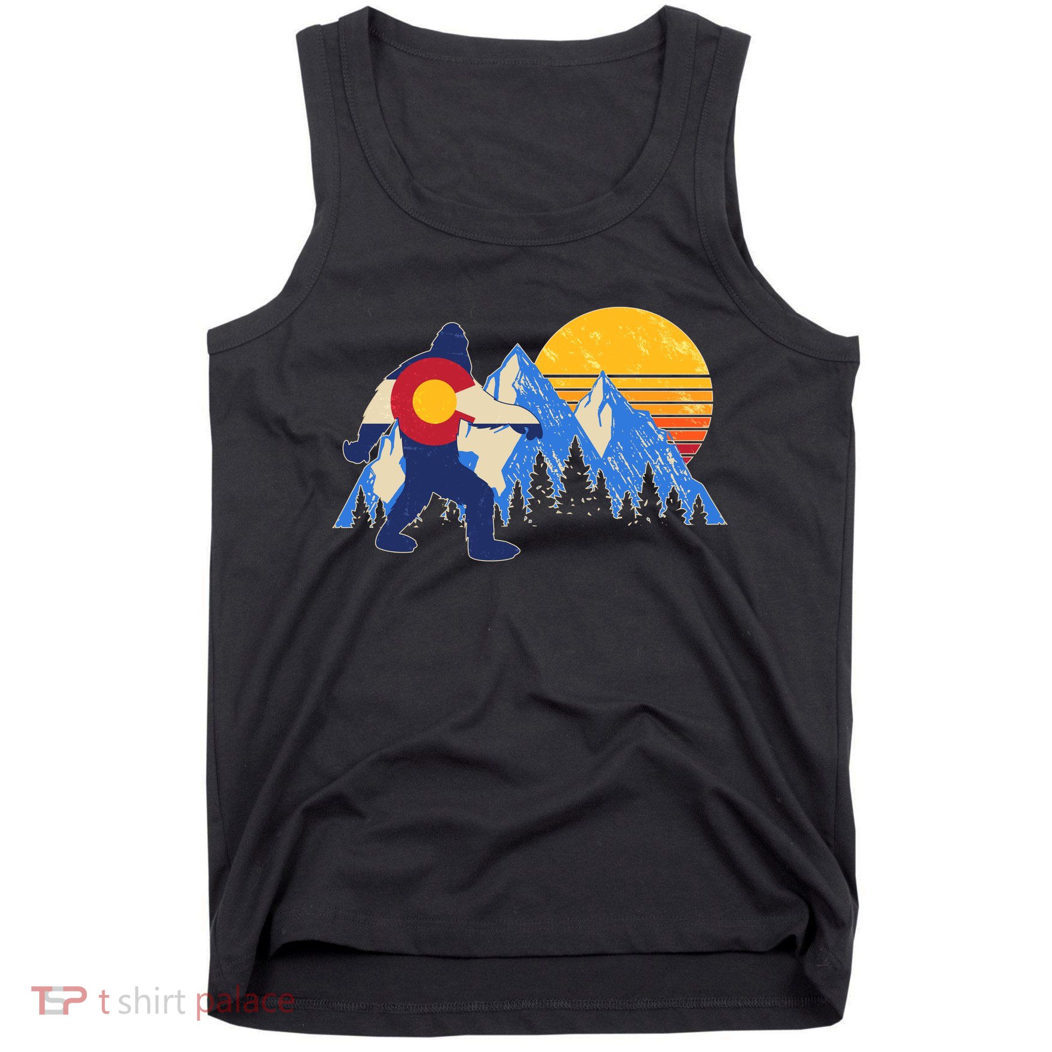 Vintage Bigfoot Colorado Flag Retro Sun Mountains Tank Top