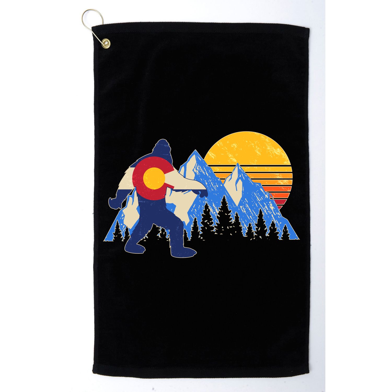 Vintage Bigfoot Colorado Flag Retro Sun Mountains Golf Towel