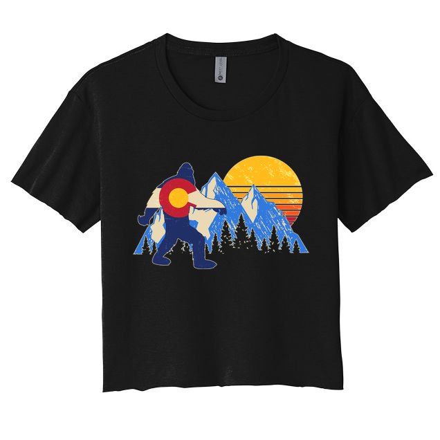 Vintage Bigfoot Colorado Flag Retro Sun Mountains Crop Top