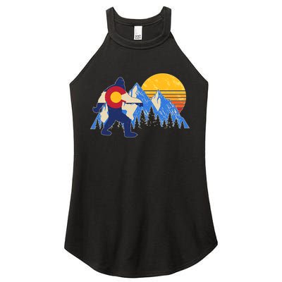 Vintage Bigfoot Colorado Flag Retro Sun Mountains Women's Perfect Tri Rocker Tank