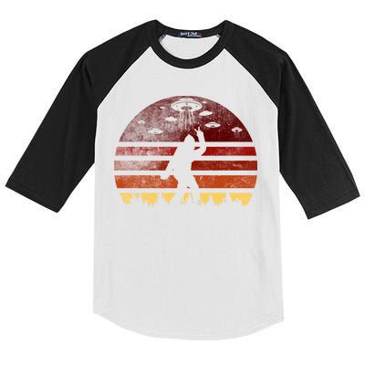 Vintage Bigfoot UFO Abduction Believe Kids Colorblock Raglan Jersey