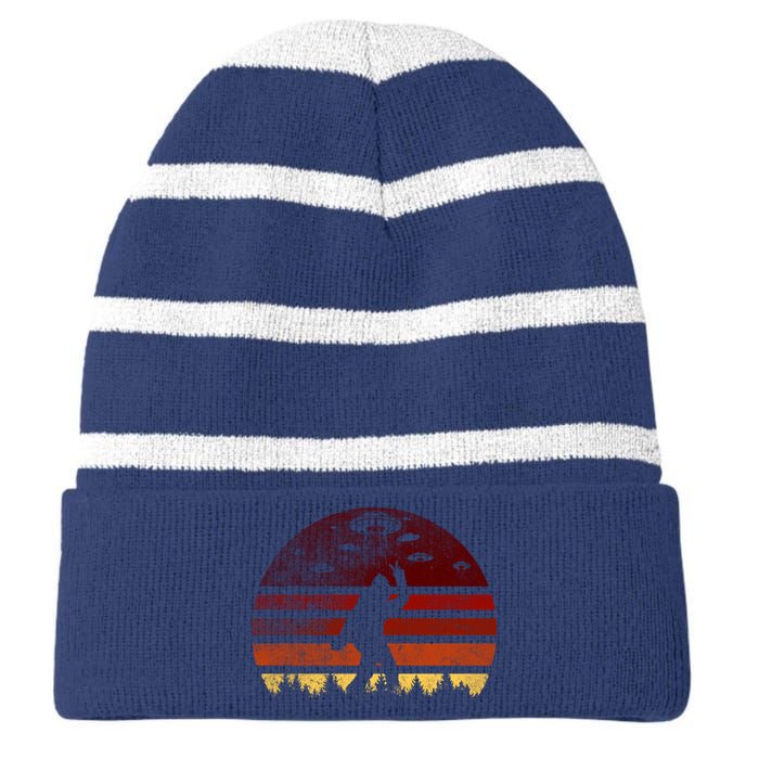 Vintage Bigfoot UFO Abduction Believe Striped Beanie with Solid Band