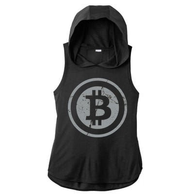 Vintage Bitcoin Crypto Currency Ladies PosiCharge Tri-Blend Wicking Draft Hoodie Tank