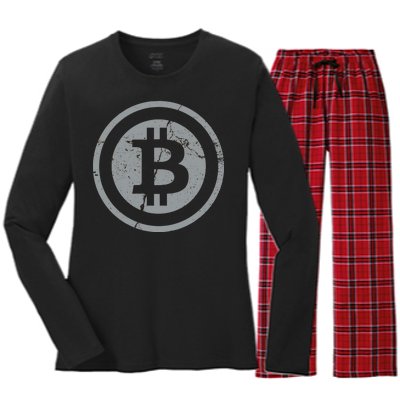 Vintage Bitcoin Crypto Currency Women's Long Sleeve Flannel Pajama Set 