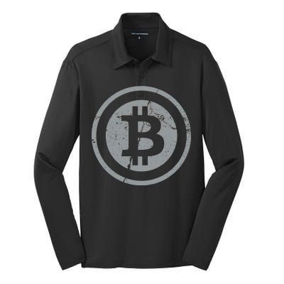 Vintage Bitcoin Crypto Currency Silk Touch Performance Long Sleeve Polo