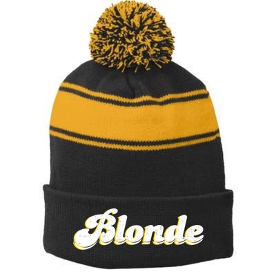 Vintage Blonde Logo Stripe Pom Pom Beanie