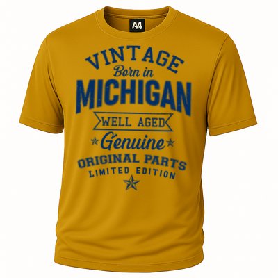 Vintage Born In Michigan Well Aged Performance Shirt