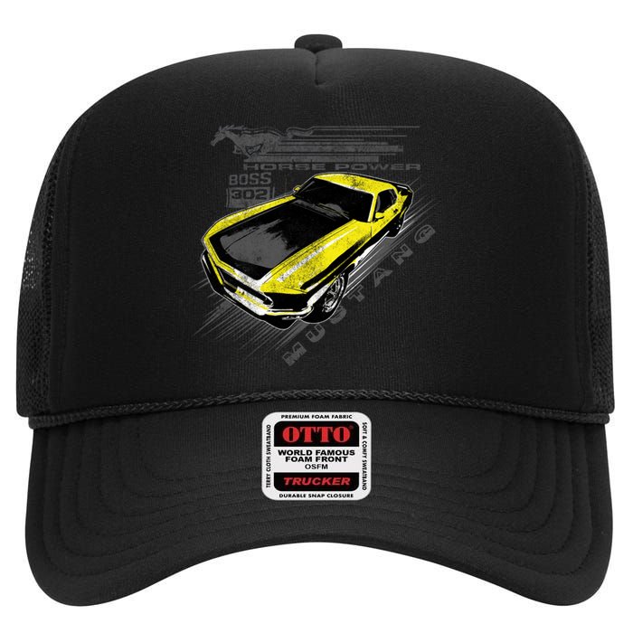 Vintage Boss Yellow Mustang High Crown Mesh Back Trucker Hat