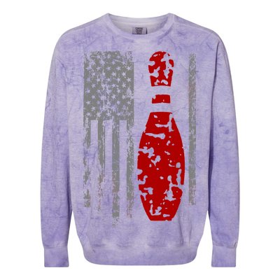 Vintage Bowling American Flag Colorblast Crewneck Sweatshirt