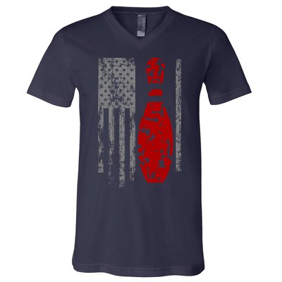 Vintage Bowling American Flag V-Neck T-Shirt