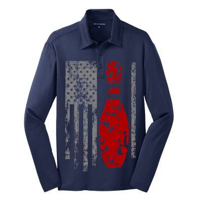 Vintage Bowling American Flag Silk Touch Performance Long Sleeve Polo