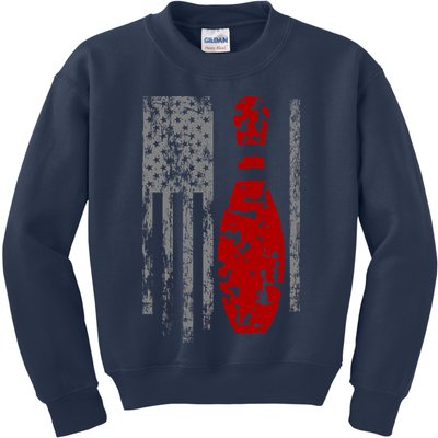 Vintage Bowling American Flag Kids Sweatshirt
