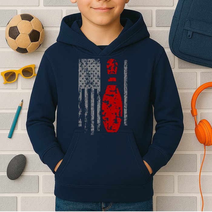 Vintage Bowling American Flag Kids Hoodie