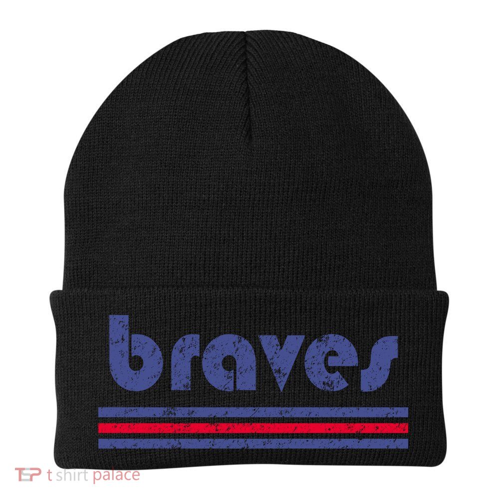 Vintage Braves Retro Three Stripe Weathered Beanie