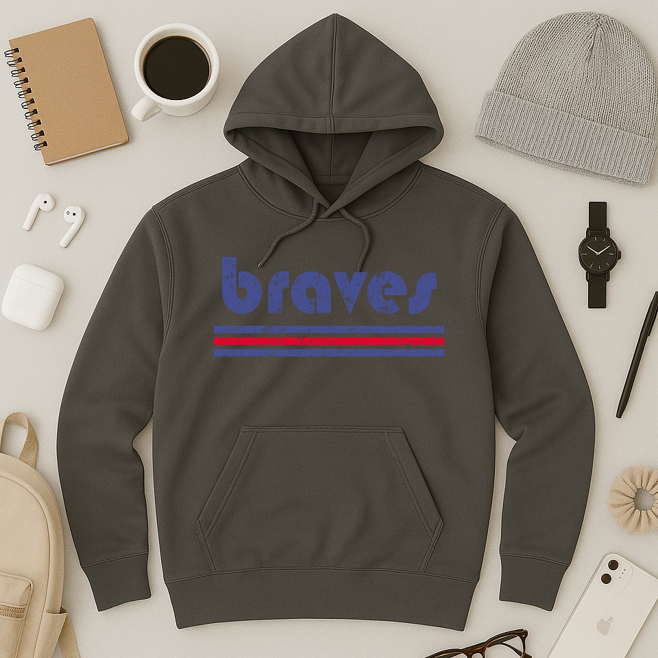 Vintage Braves Retro Three Stripe Weathered Hoodie