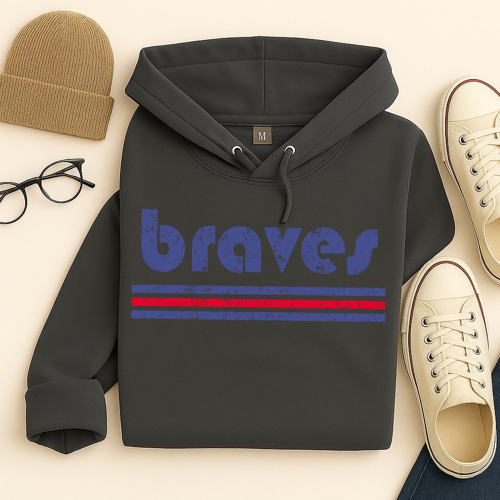 Vintage Braves Retro Three Stripe Weathered Hoodie