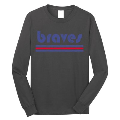 Vintage Braves Retro Three Stripe Weathered Long Sleeve Shirt
