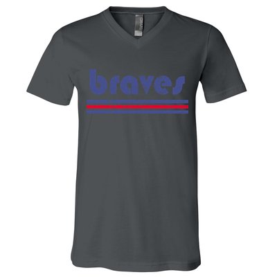 Vintage Braves Retro Three Stripe Weathered V-Neck T-Shirt