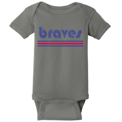 Vintage Braves Retro Three Stripe Weathered Baby Bodysuit